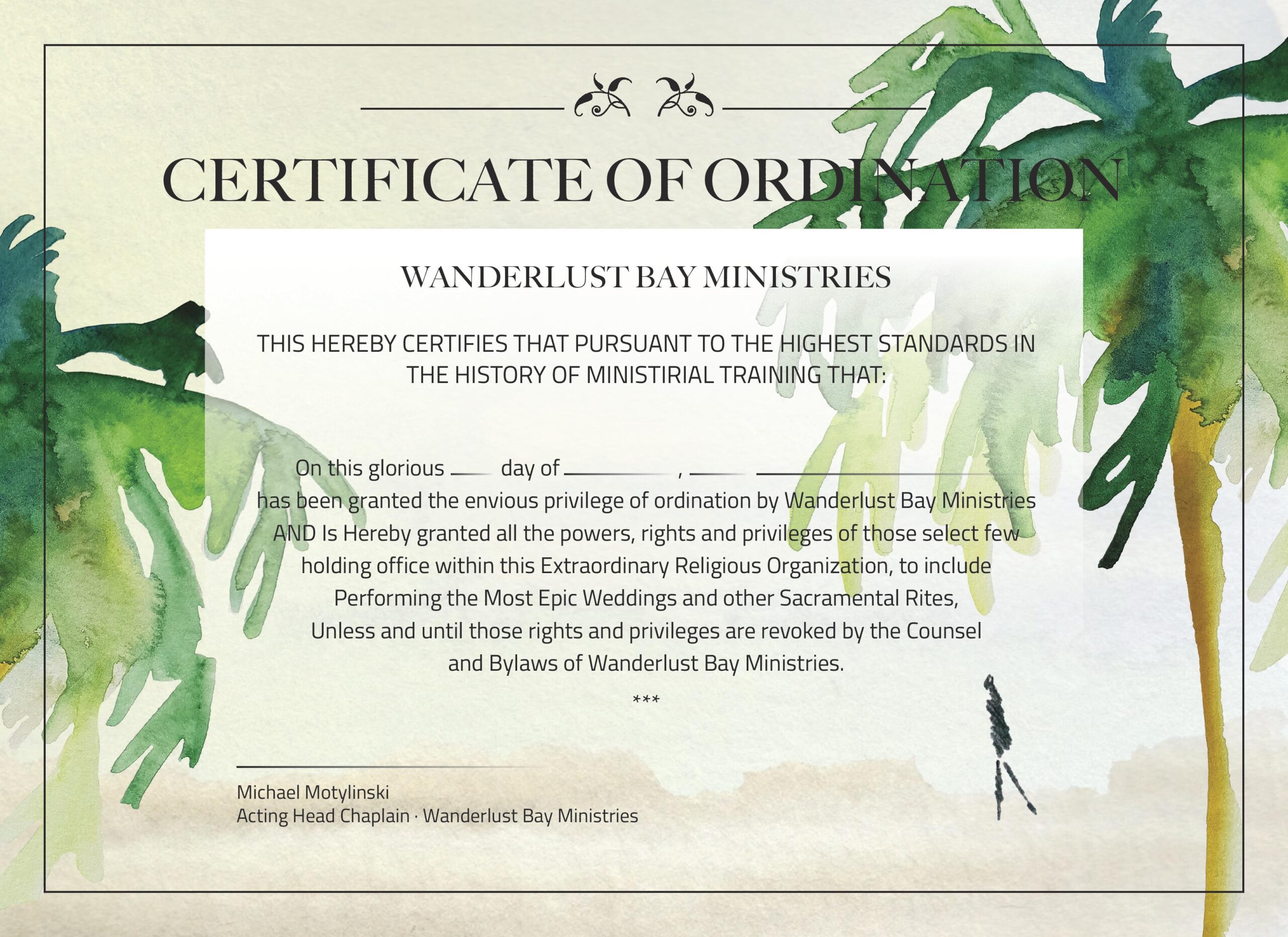 ordination certificate